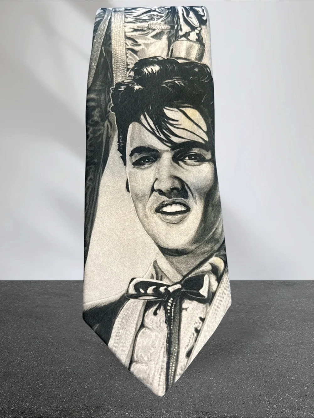 Vintage Elvis Presley Ralph Marlin Black/White Necktie